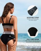High Waisted Tummy Control Colour Block Bikini for Women image 31