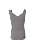 Back view of the grey top on a flat lay, showing the scooped back and plain strap design