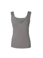 Front flat lay of the grey top showing the sweetheart lace neckline and fitted silhouette