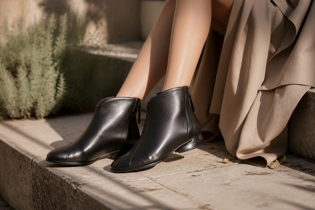 Lucy | Leather Ankle Boots for Women with Comfort Low Heel