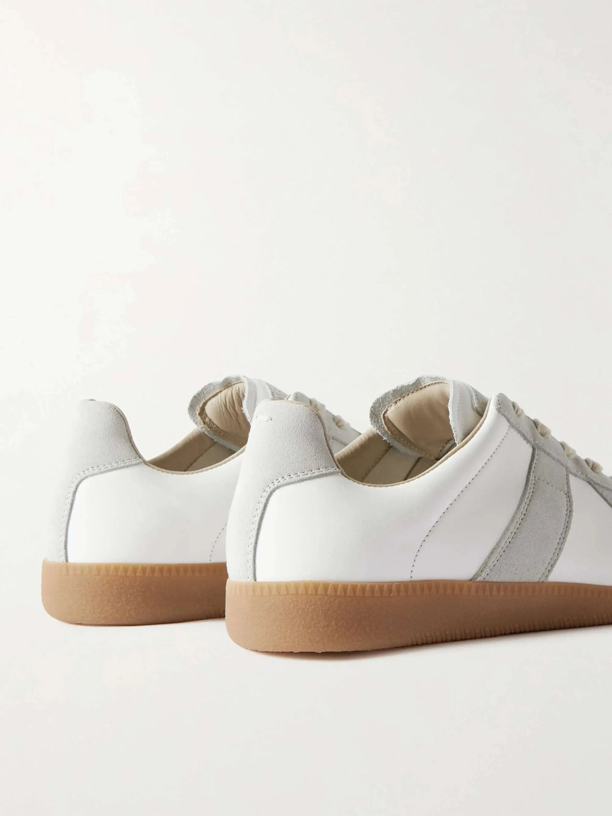 White Leather and Suede Low-Top Sneakers with Comfort Sole