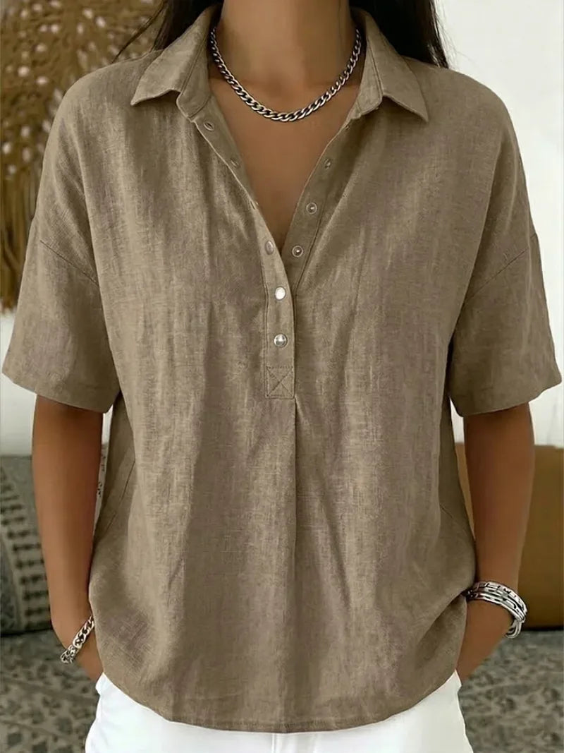 Maeve | Relaxed Linen-Blend Button-Up Collar Blouse for Women
