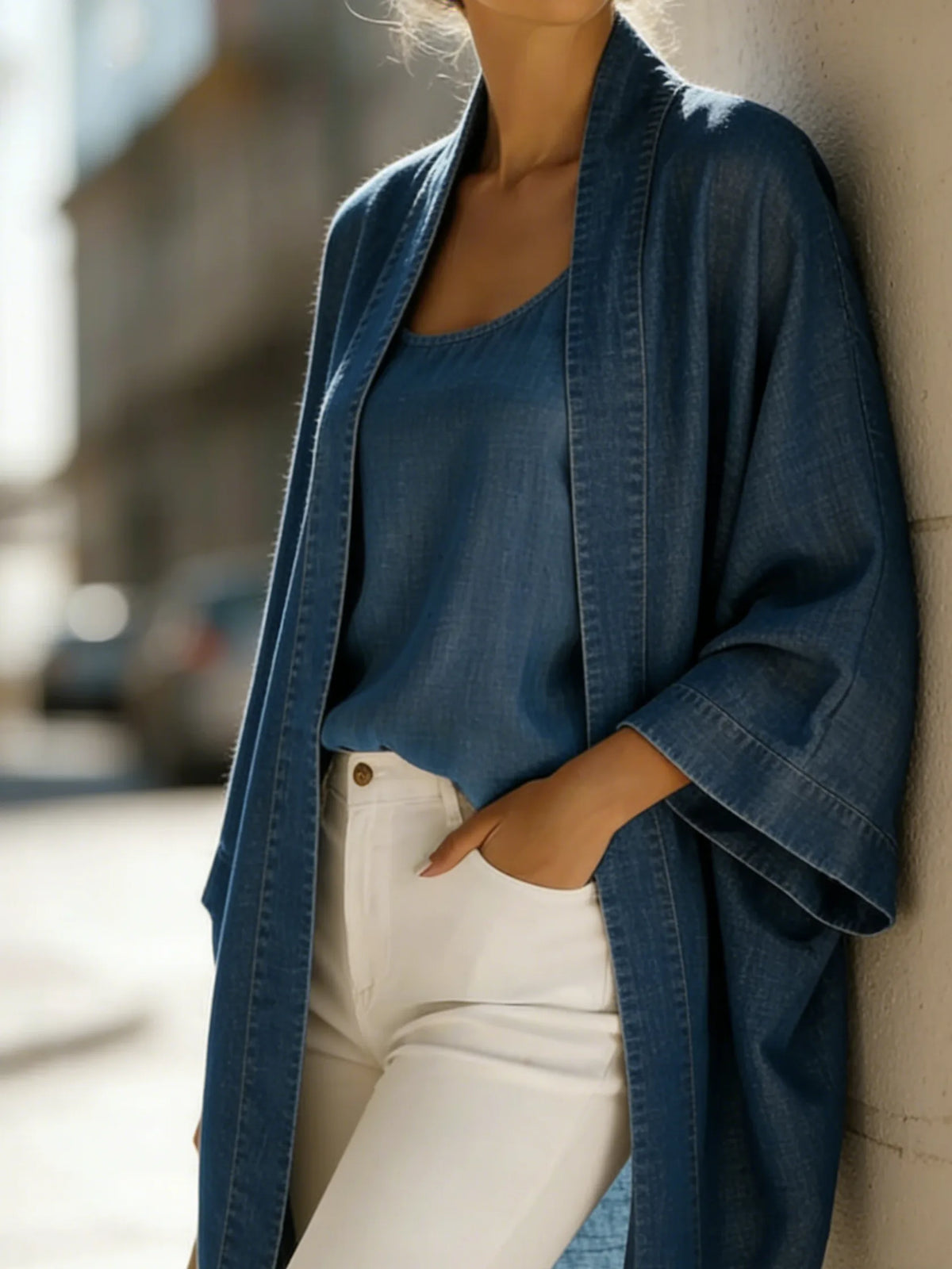 Linen Mix Kimono Cardigan and Camisole Set