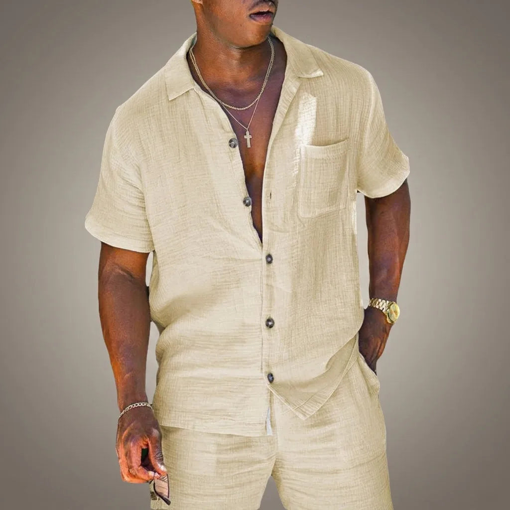 Richard | Men's Linen Short-Sleeve Shirt and Shorts Two-Piece Set
