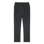 Close rear view of light blue linen pants showing fabric texture and natural creasing