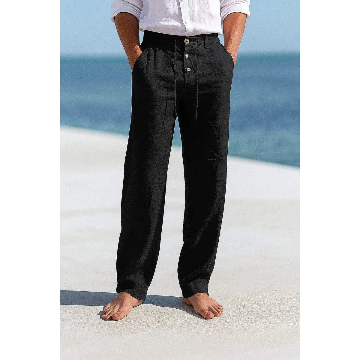 Men's Relaxed Straight-Leg Linen Pants with Drawstring image 10