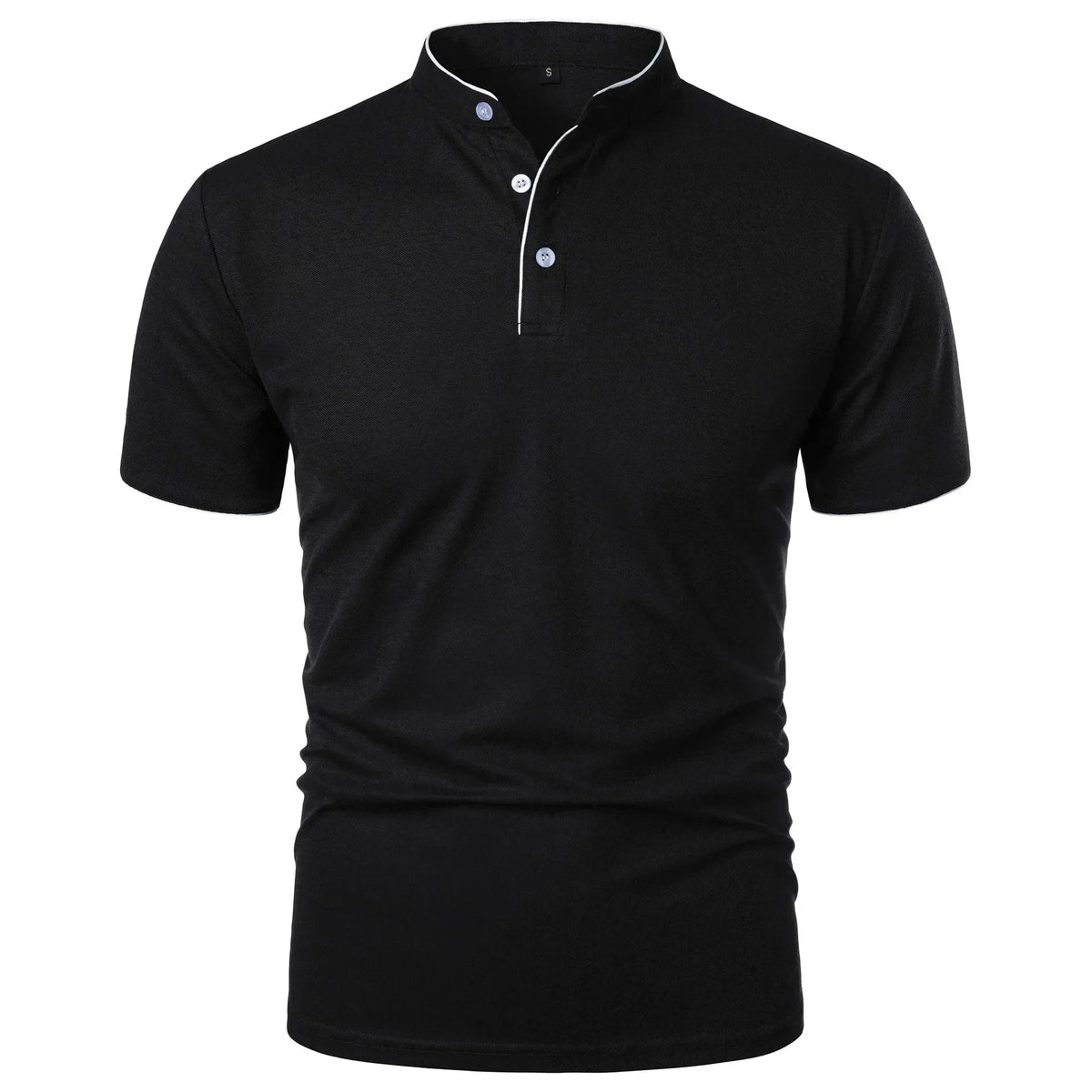 Mandarin Collar Polo Shirt with Contrast Trim