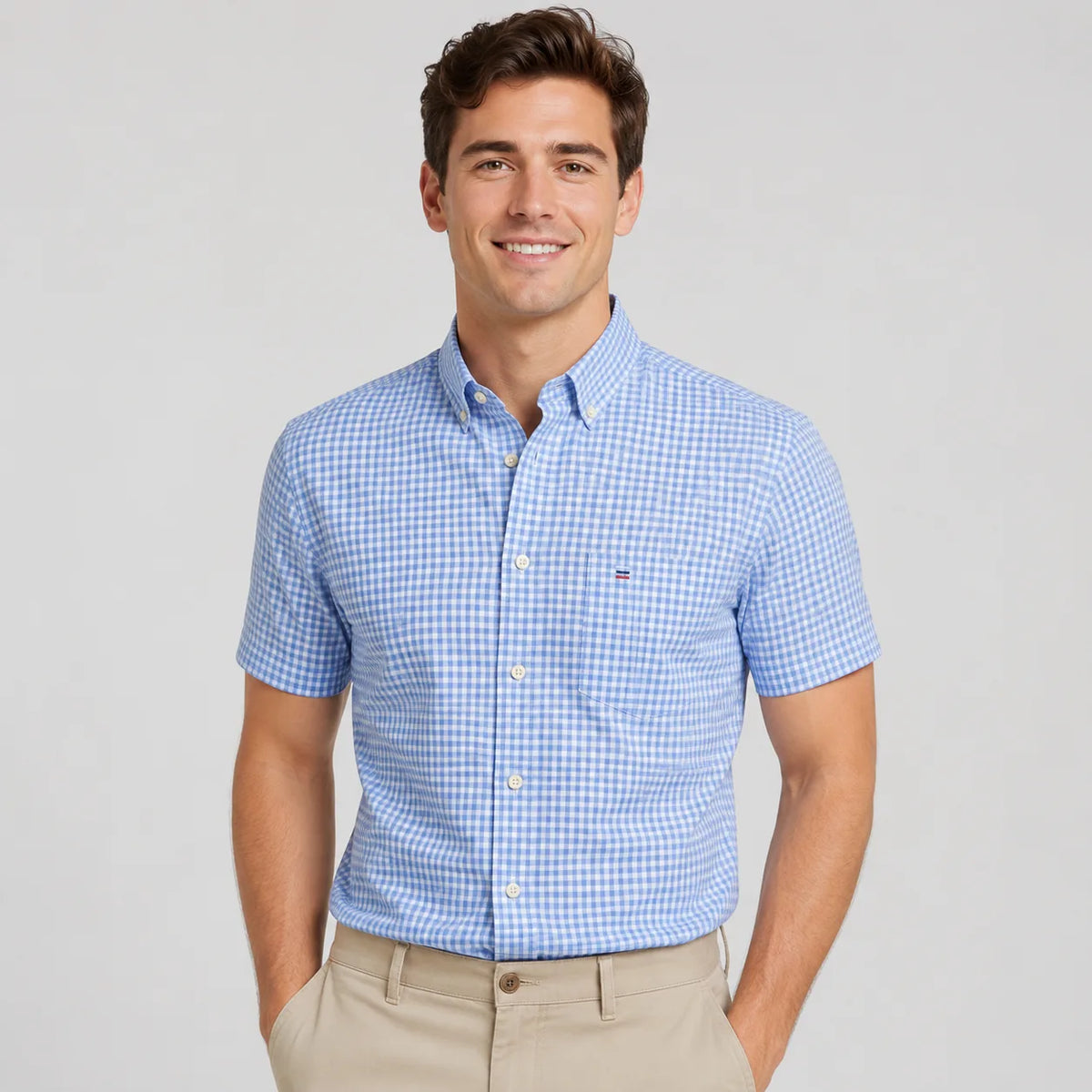 Men's Oxford Cotton Short-Sleeve Check Shirt image 13