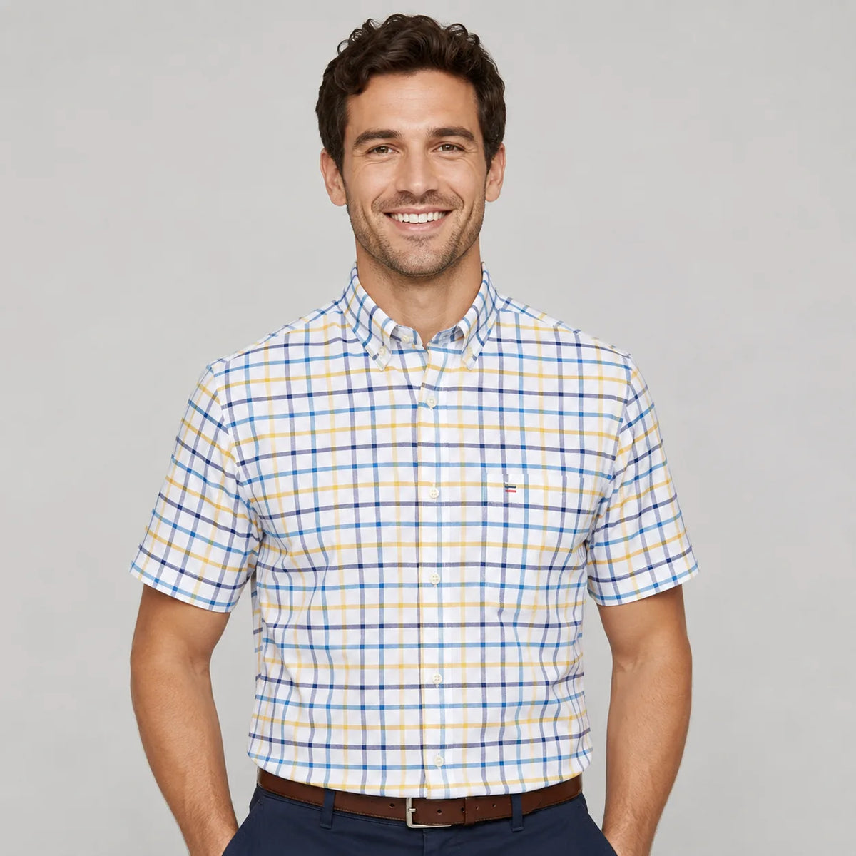 Men's Oxford Cotton Short-Sleeve Check Shirt image 17