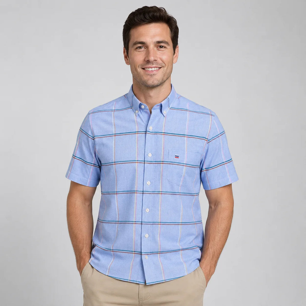 Men's Oxford Cotton Short-Sleeve Check Shirt image 9