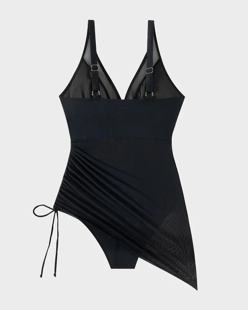 Slimming Mesh Sarong One-Piece Swim Dress for Women image 29