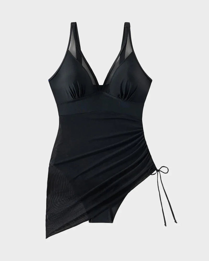 Slimming Mesh Sarong One-Piece Swim Dress for Women image 30