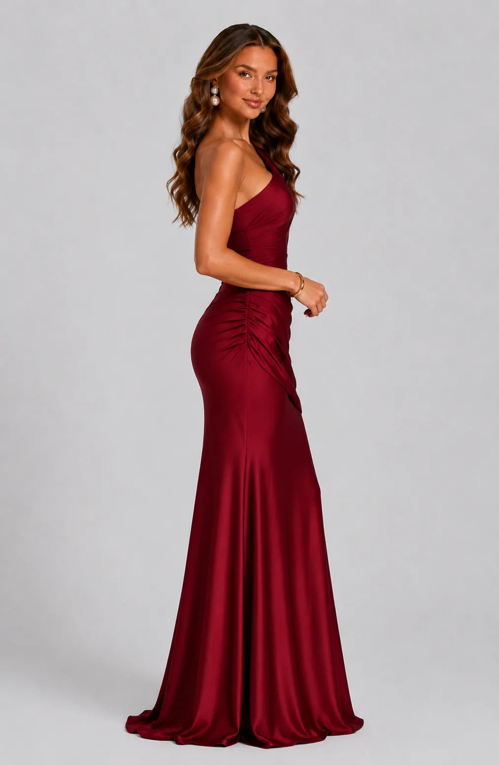 One Shoulder Draped Satin Maxi Dress for Women image 11