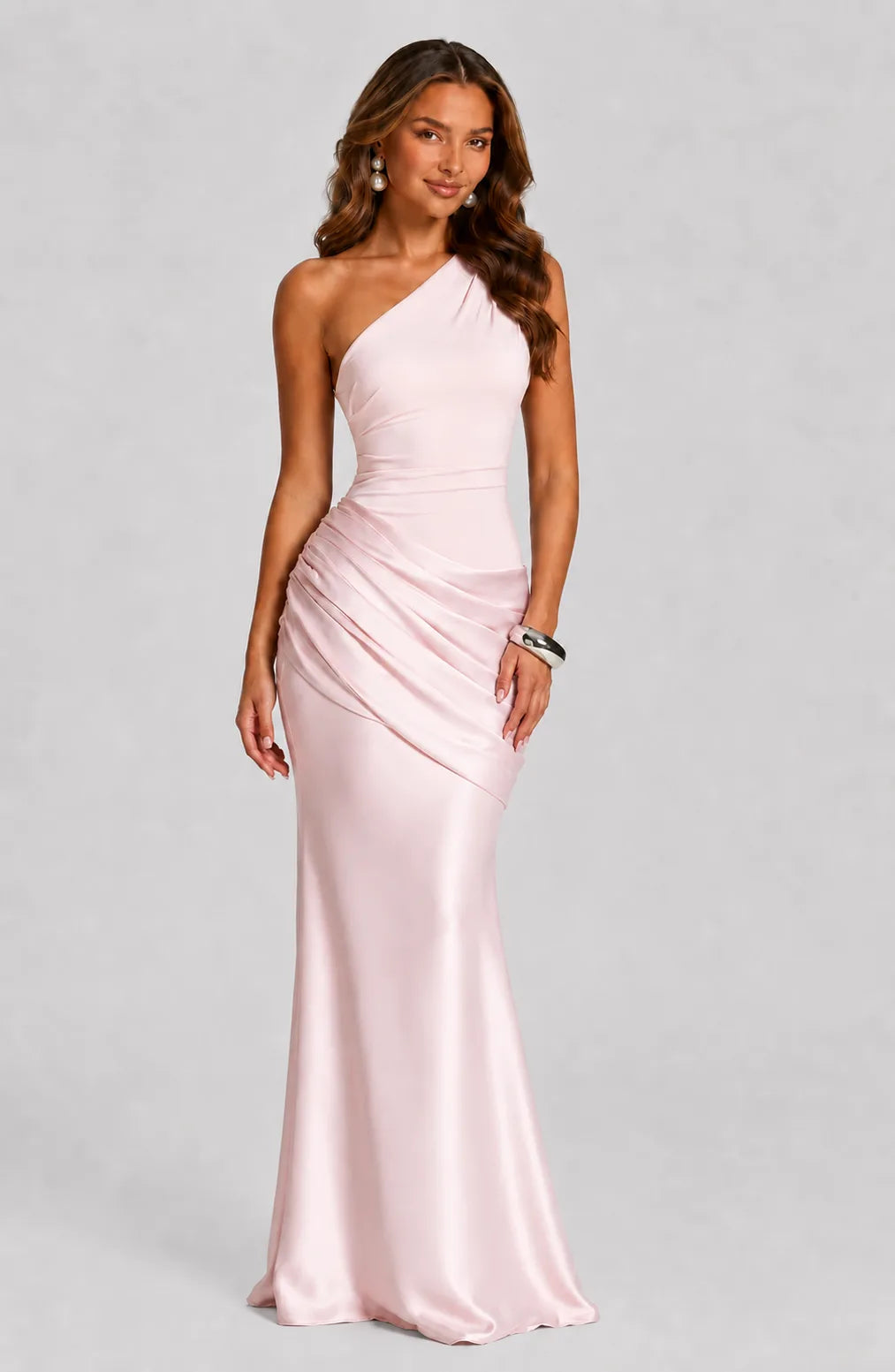 One Shoulder Draped Satin Maxi Dress for Women image 12