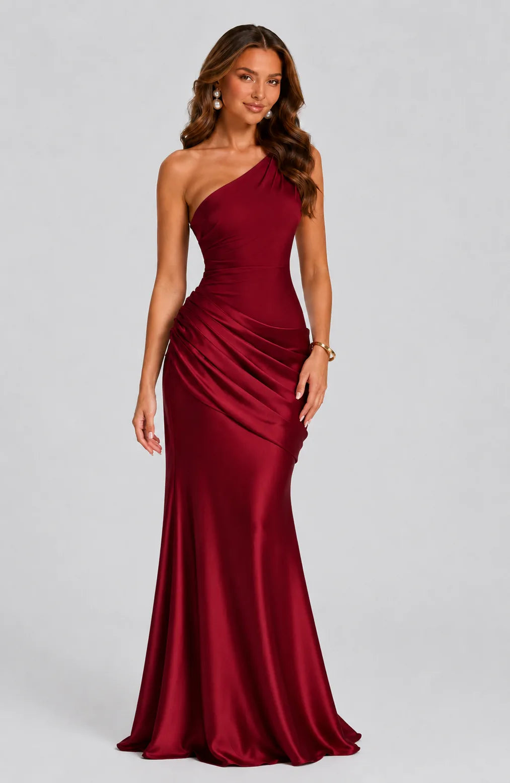 One Shoulder Draped Satin Maxi Dress for Women image 9