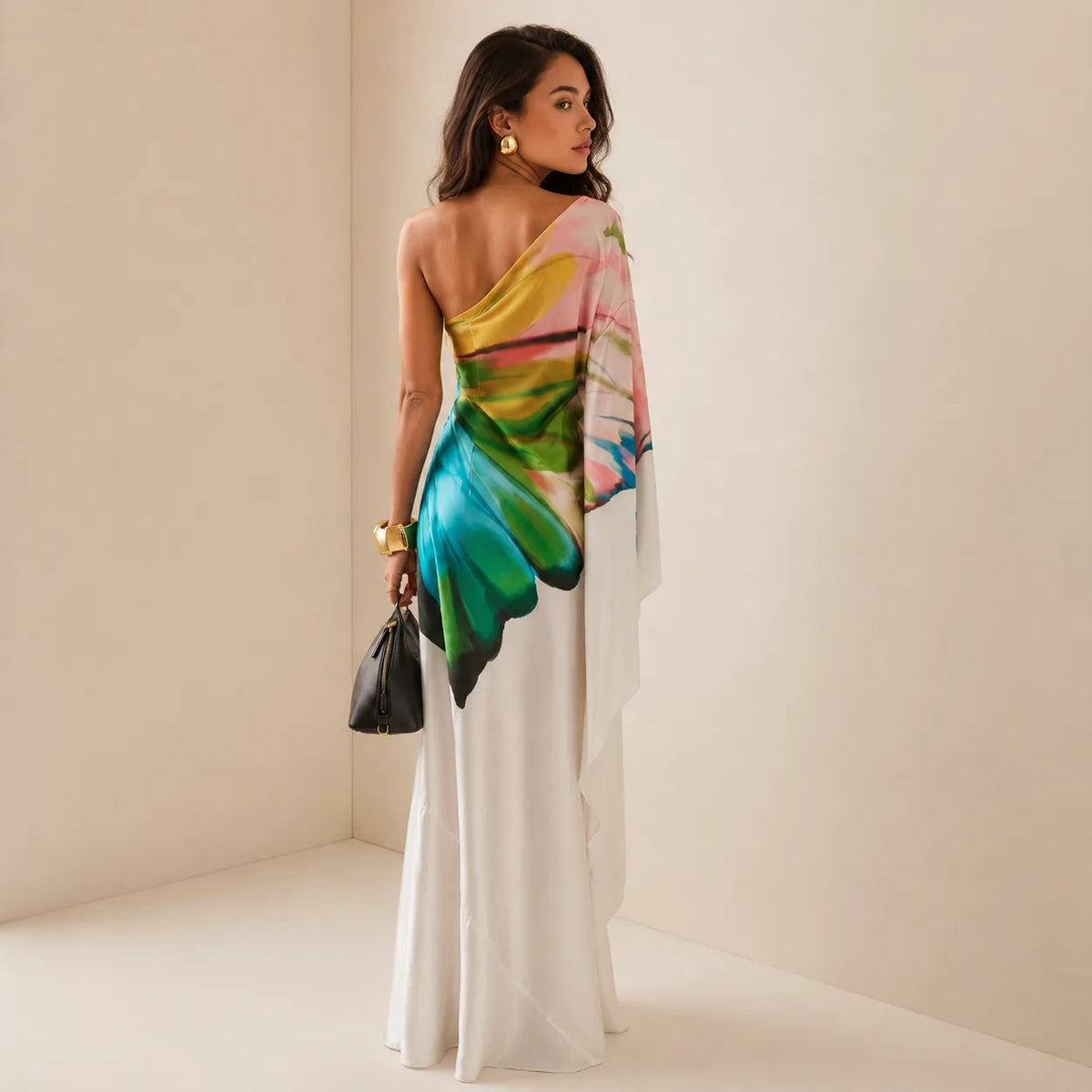 Verity | One-Shoulder Multicolour Print Maxi Dress for Women