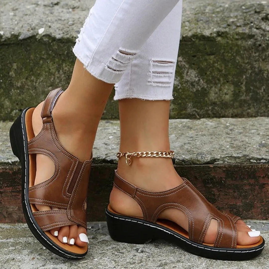 Alma | Orthopedic Leather Cut-Out Wedge Sandals for Women