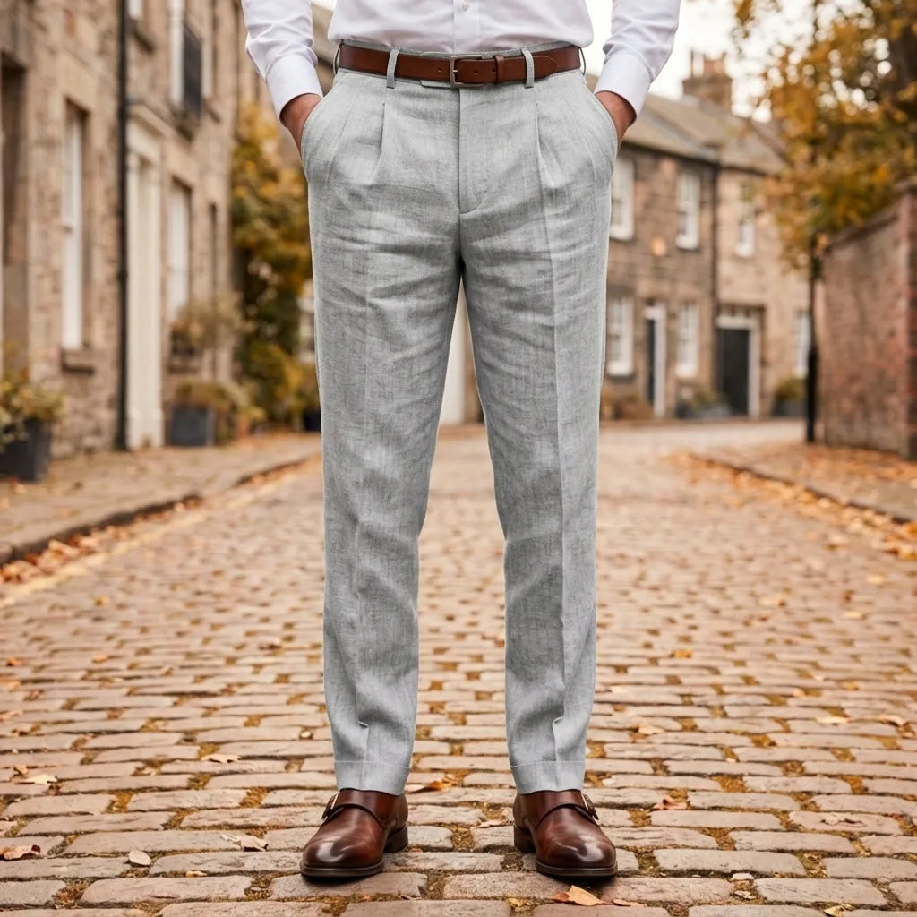 Pleated Linen Pants, Tailored Breathable Trousers