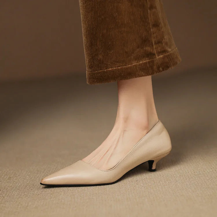 Pointed Toe Leather Kitten Heel Pumps for Women image 11
