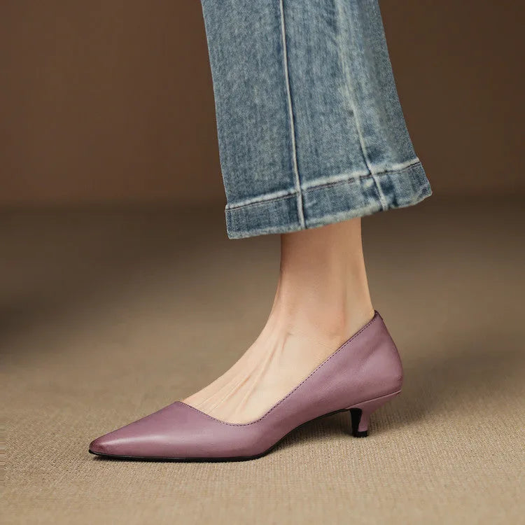 Pointed Toe Leather Kitten Heel Pumps for Women image 12