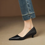 Pointed Toe Leather Kitten Heel Pumps for Women image 13