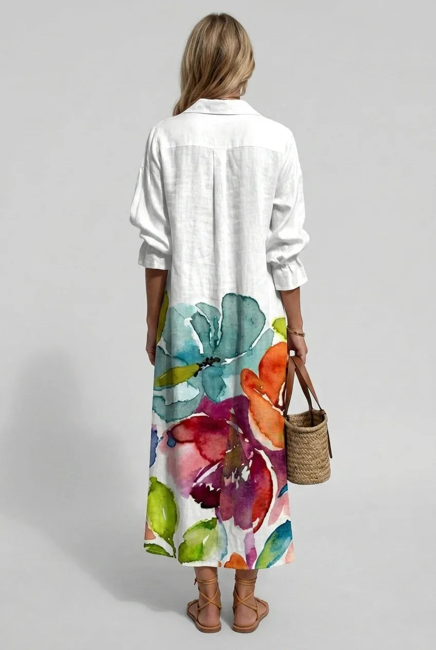Printed Maxi Shirt Dress in Summer