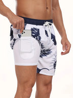 Close-up of inner pocket seam and stitching detail on the compression liner of the swim shorts