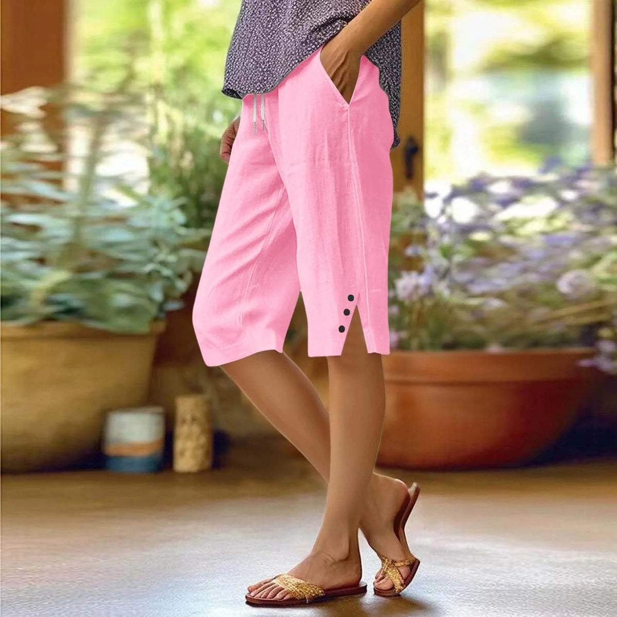 Relaxed Linen Capri Pants with Side Pockets for Women image 11