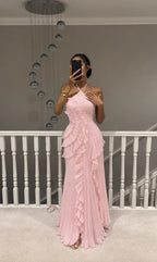 Full length outdoor shot of the dress styled with jewel-embellished sandals