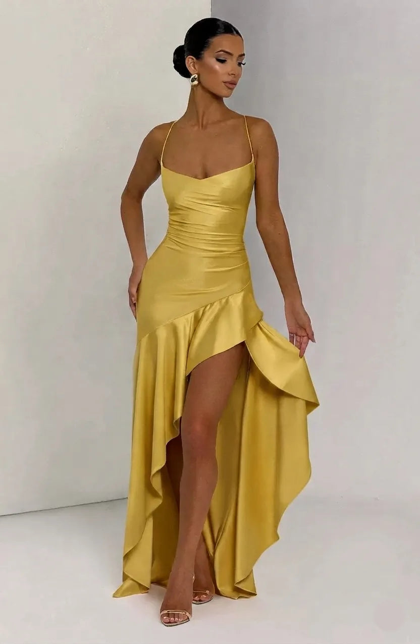 Satin Cowl Neck Maxi Dress with Asymmetric Hem for Women image 13
