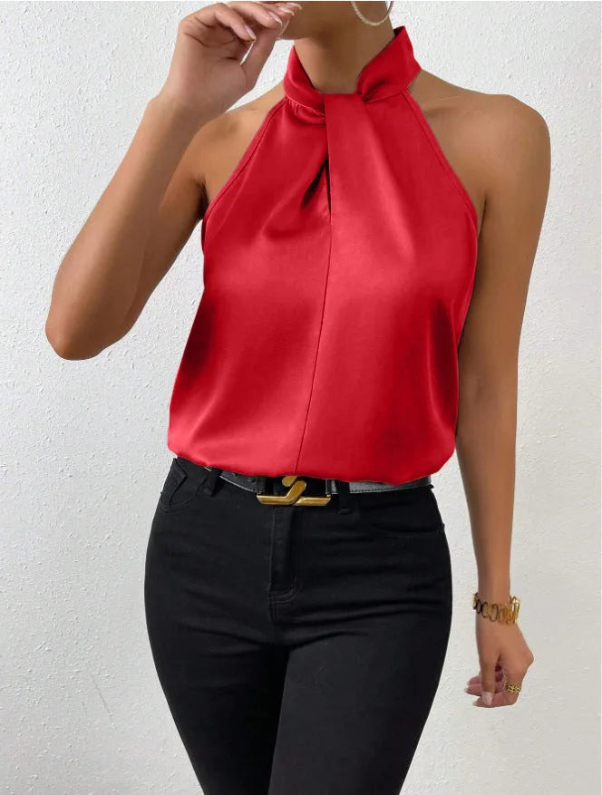 Satin Knot Neck Halter Top for Women image 11