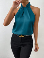 Satin Knot Neck Halter Top for Women image 12