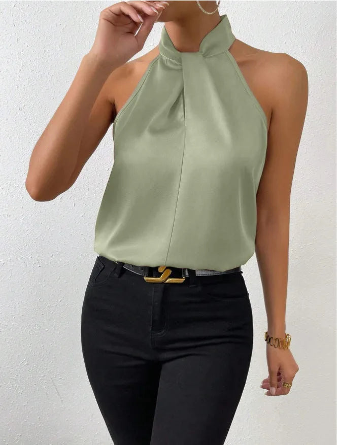 Satin Knot Neck Halter Top for Women image 13