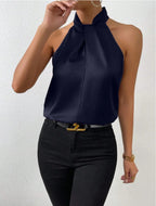 Satin Knot Neck Halter Top for Women image 14