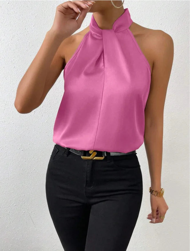 Satin Knot Neck Halter Top for Women image 15