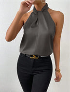 Satin Knot Neck Halter Top for Women image 16