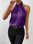 Satin Knot Neck Halter Top for Women image 17