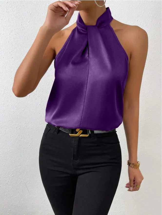 Satin Knot Neck Halter Top for Women image 17