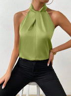 Satin Knot Neck Halter Top for Women image 18