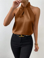 Satin Knot Neck Halter Top for Women image 19