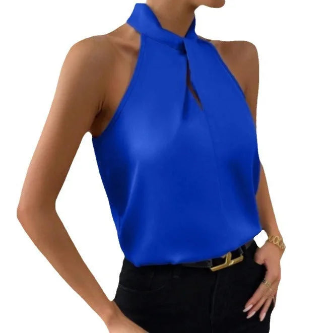 Eliza | Satin Knot Neck Halter Top for Women