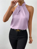 Satin Knot Neck Halter Top for Women image 20