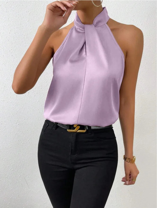 Satin Knot Neck Halter Top for Women image 20