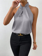 Satin Knot Neck Halter Top for Women image 21