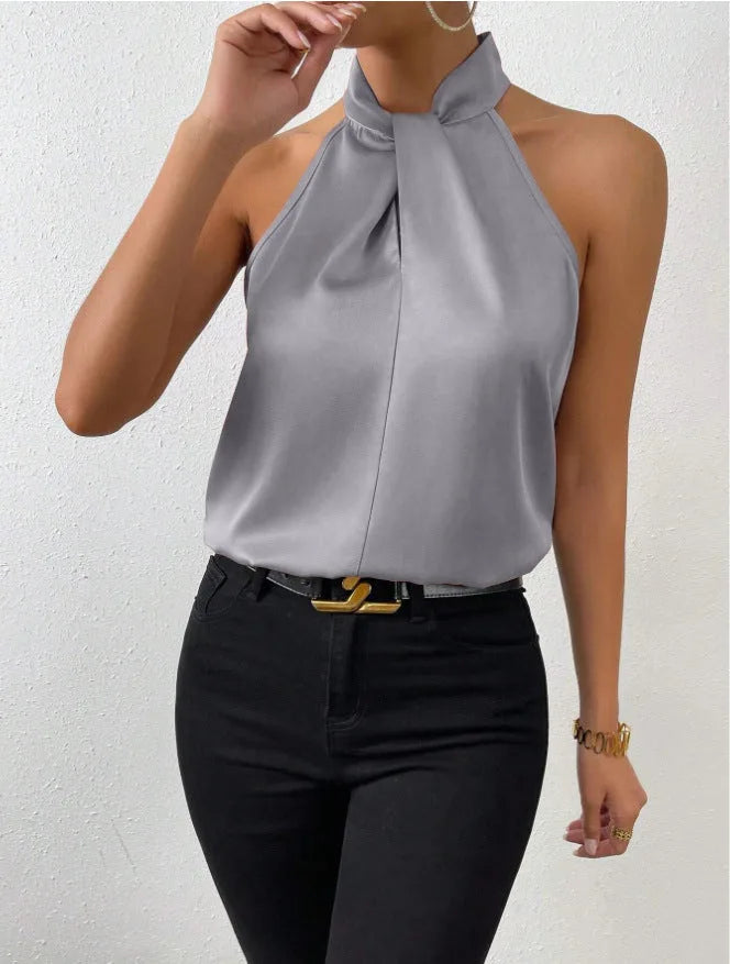 Satin Knot Neck Halter Top for Women image 21