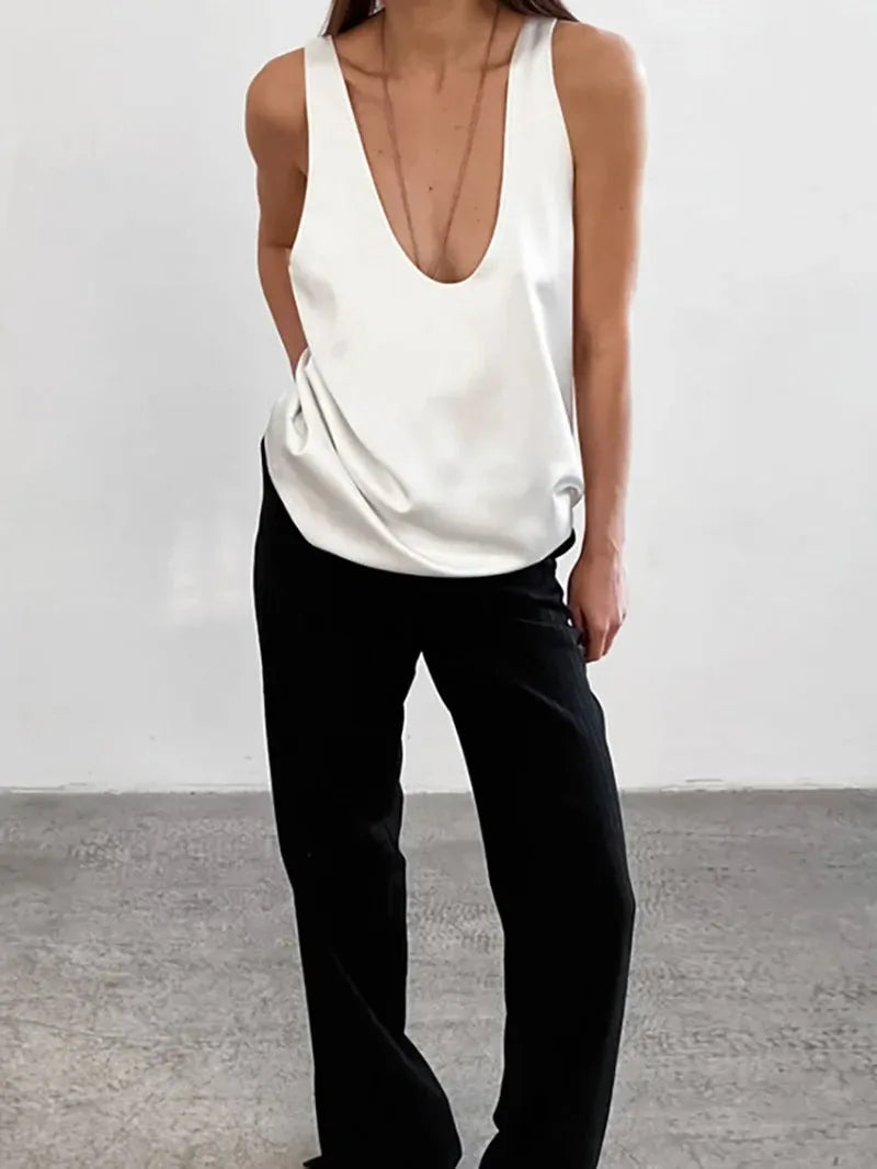 Women's Satin Sleeveless Scoop Neck Tank Top image 14