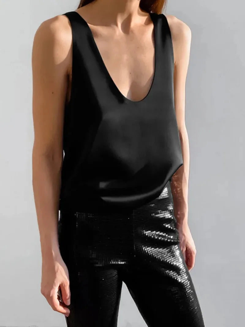 Women's Satin Sleeveless Scoop Neck Tank Top image 15