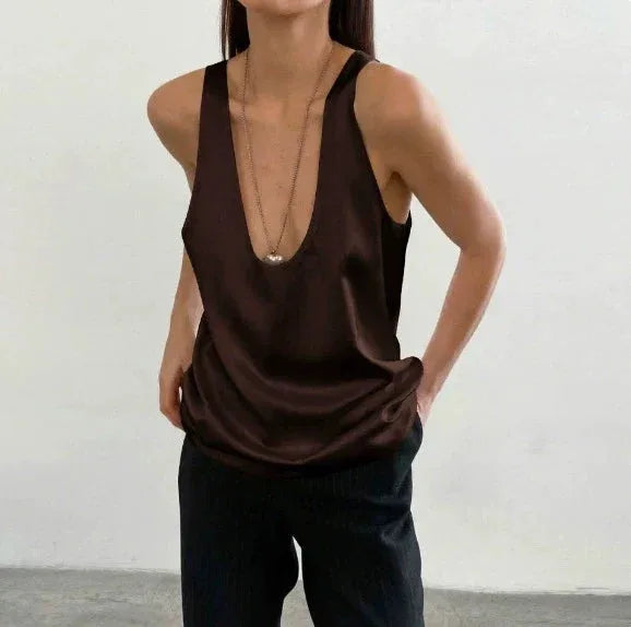 Women's Satin Sleeveless Scoop Neck Tank Top image 18