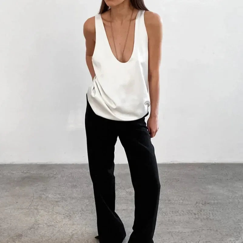 Women's Satin Sleeveless Scoop Neck Tank Top image 9