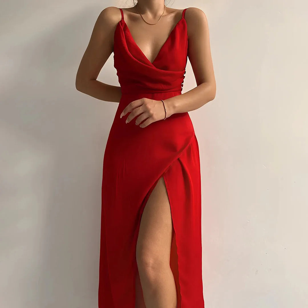 Satin Wrap Maxi Dress with Side Slit